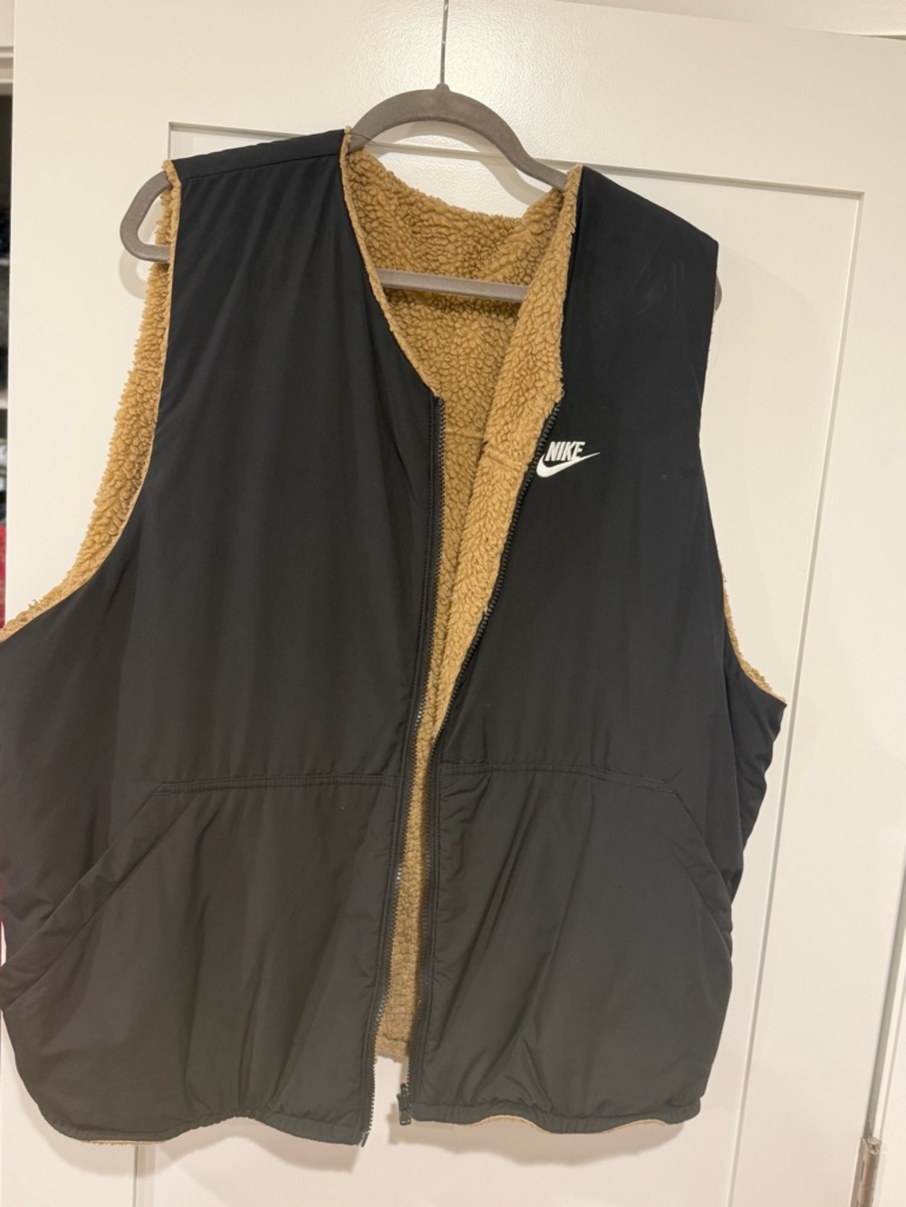 Nike Reversible Vest in Black and Tan Sherpa